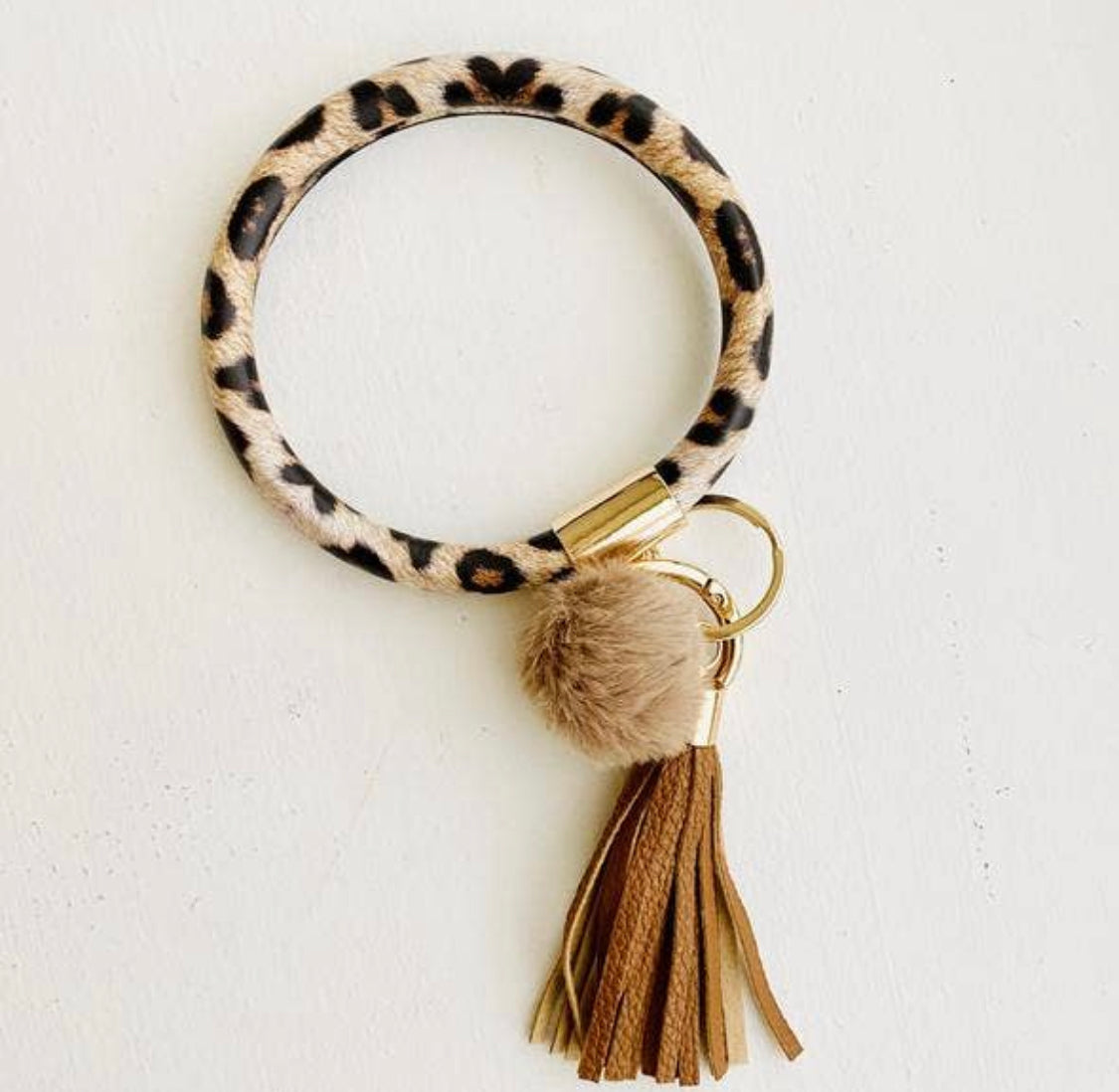 Leopard Bangle Keychain w/PomPom